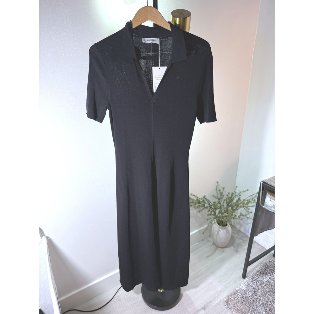 Everlane NWT knit black midi minimalist daywear collared exec work basics lg euc